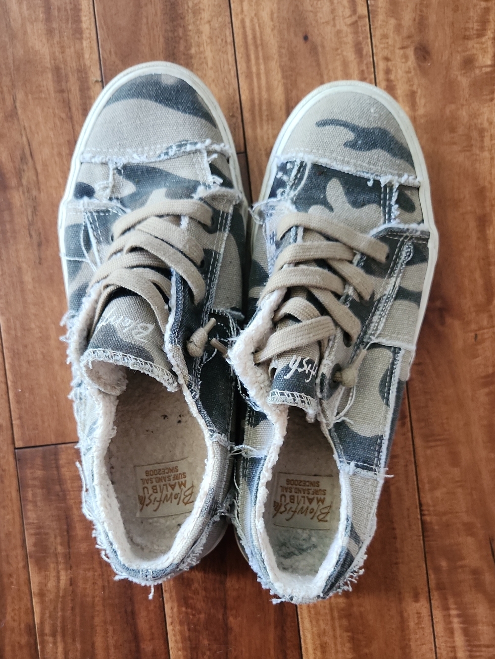 Blowfish Camouflage Slip-On Sneakers in Olive and Tan